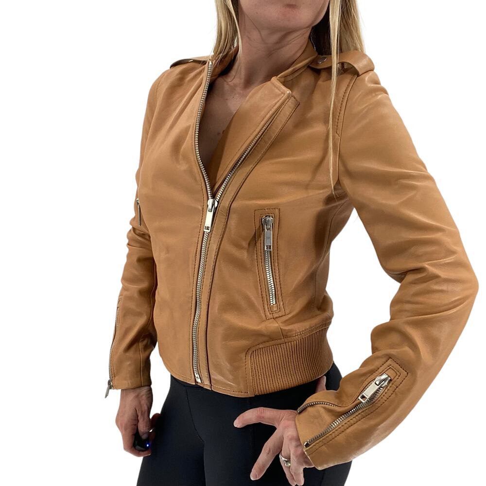 LTH JKT Cognac Tan Moto Motorcycle Leather Jacket Size Small